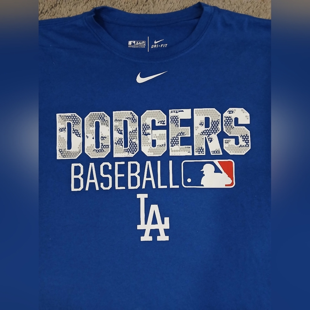 Nike Dri-Fit Mens Blue Los Angeles Dodgers Baseball Tee Shirt Size XL - Picture 6 of 7